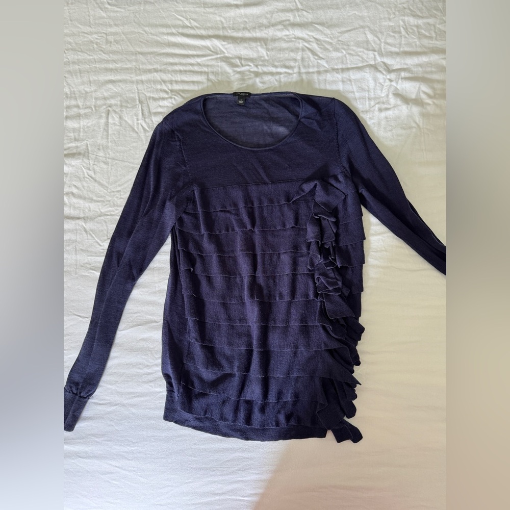 Ann Taylor Navy Ruffle long sleeve